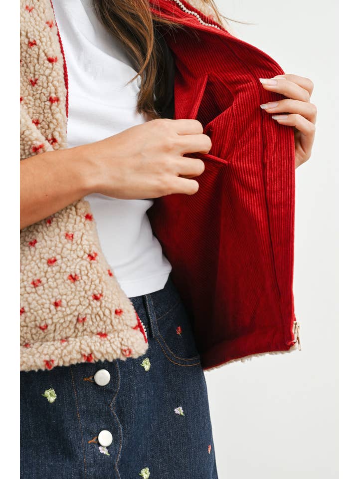 BUTTERMELON - Wholesale Jacket - Women's - Floral Fleece Sleeveless Vest - BMJ784949