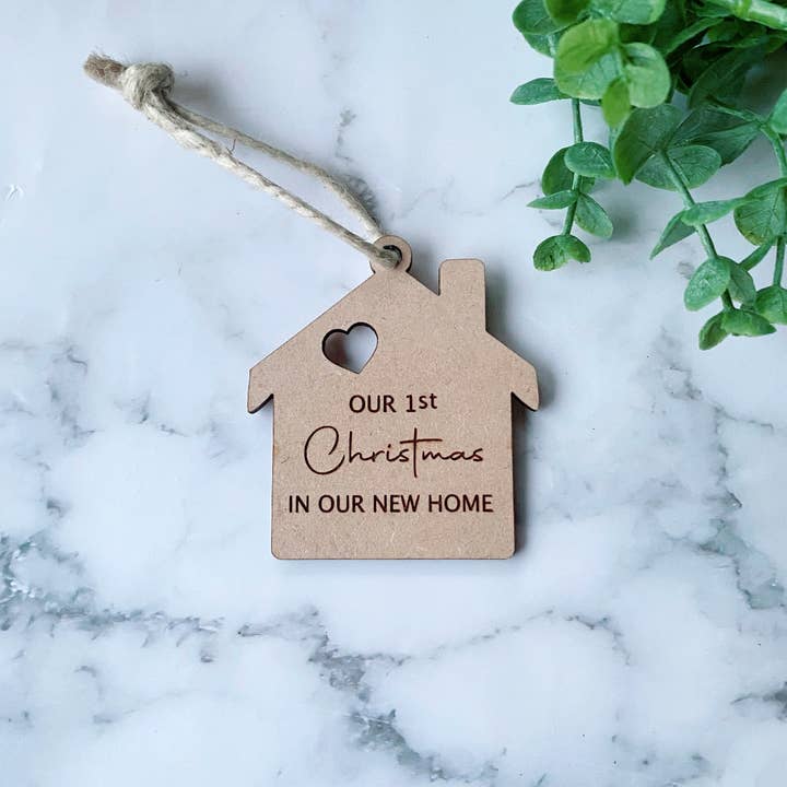 1st Christmas in Our New Home Wood House Ornament for wholesale by M.Ree Jewels Creative