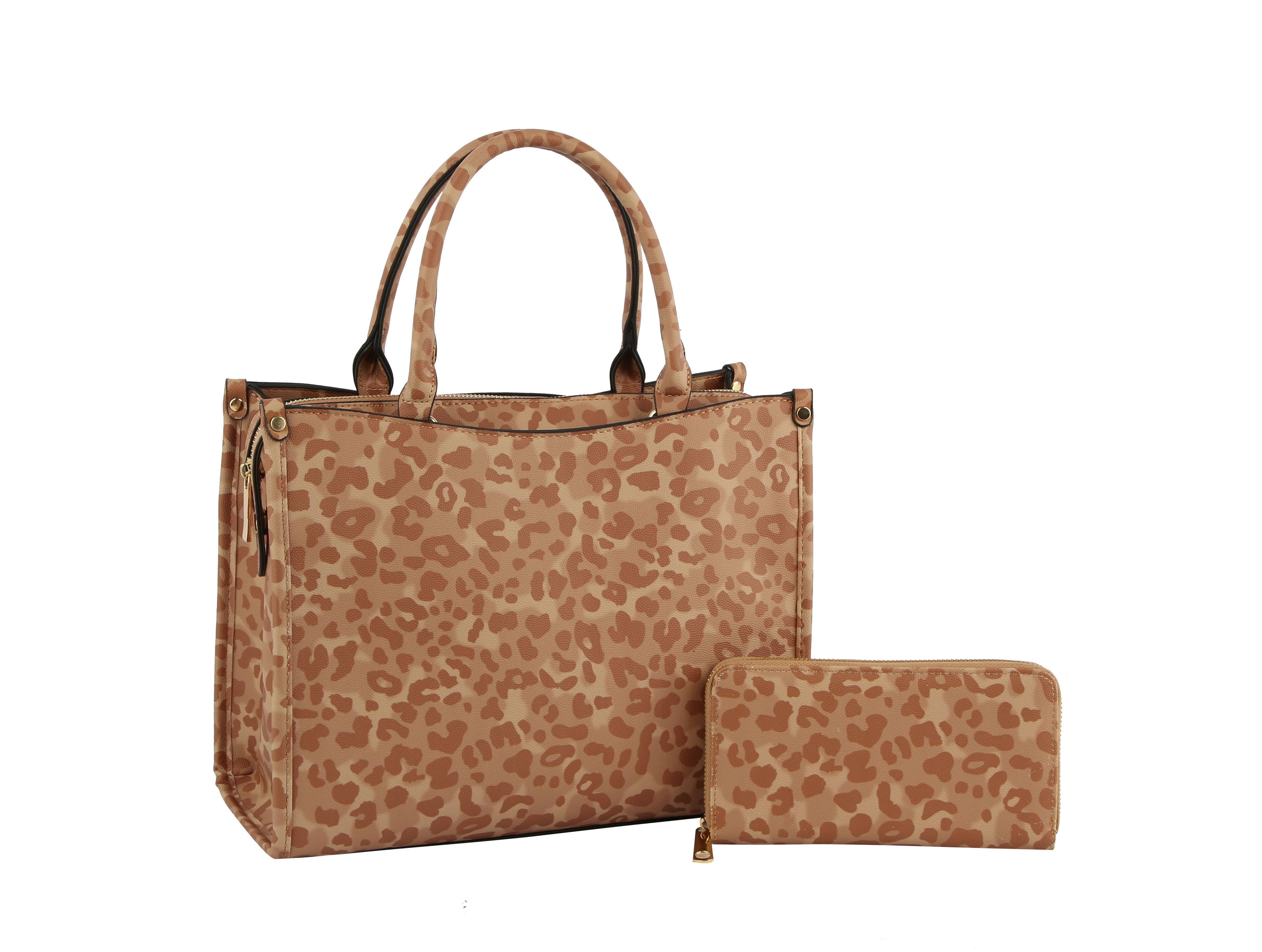 Handbag Factory Corp - Wholesale Tote Bag - Women's - Multi Compartment Leopard Hand Tote Set1