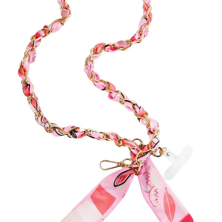 Rosa och vit halsduk med guldfärgad knuten 46" telefonkedja för wholesale av What's Hot