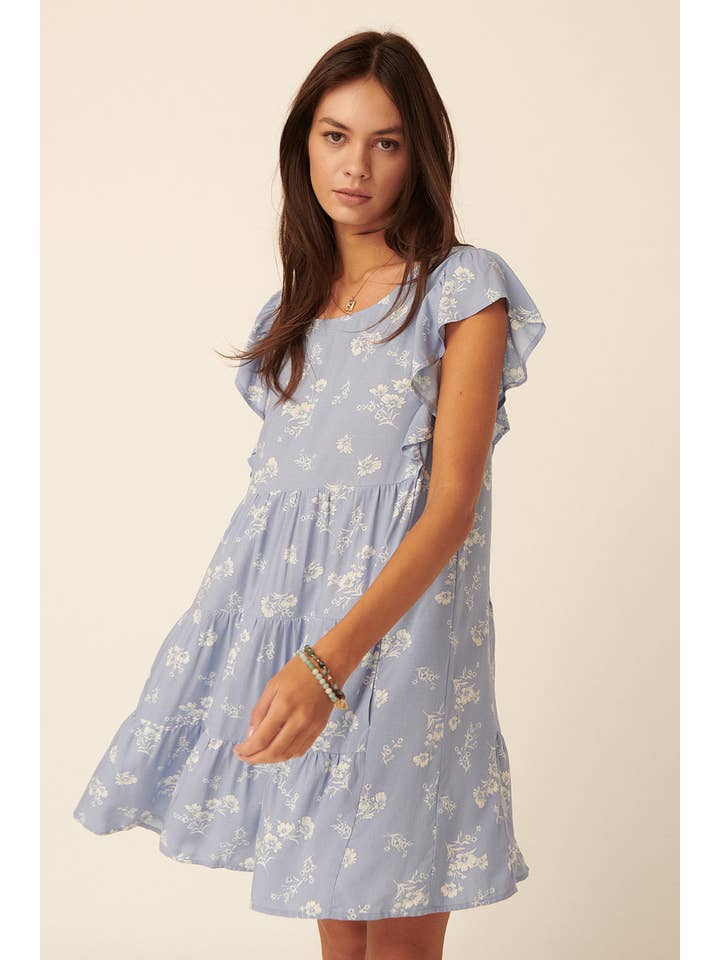 Promesa USA - Wholesale Dress - Women's - Floral Round Neck Ruffle Tiered Flare Mini Dress