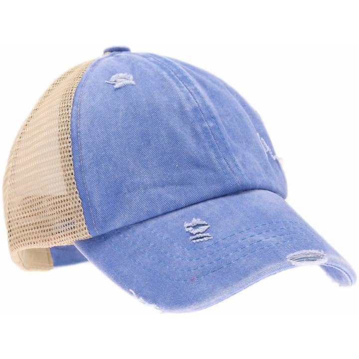 C.C Beanie - Vente Casquette de baseball – enfant - Casquette à visière CC pour enfants avec queue de cheval haute croisée et effet vieilli KIDSBT78010