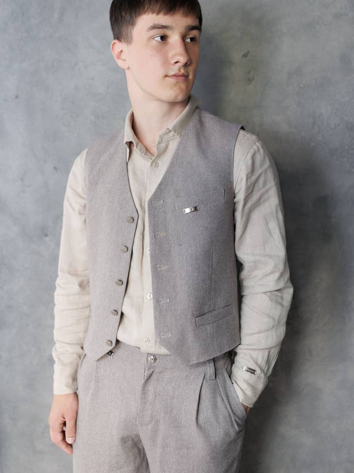 Chaleco de lino jacquard Gold Coast para venta al por mayor de VIL'NI