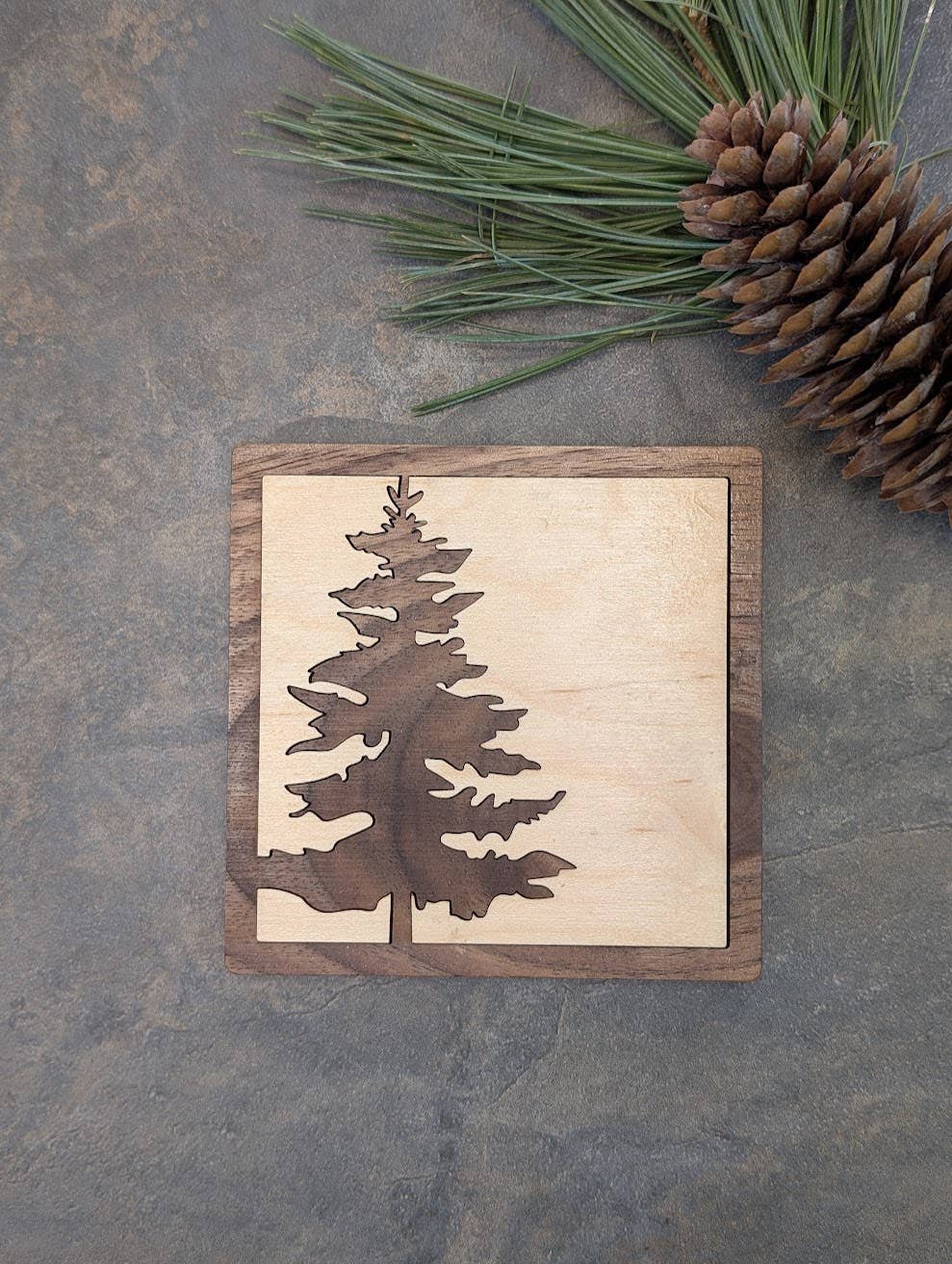 Foxwood Gifts Canada - Wholesale Coasters - Pine Tree Inlay Wood Coaster - Made in Canada Souvenir3