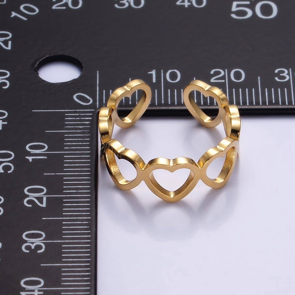 Aim Eternal - Wholesale Band/Stacked Ring - Gold Stainless Steel Open Heart Love Adjustable Ring | O8811