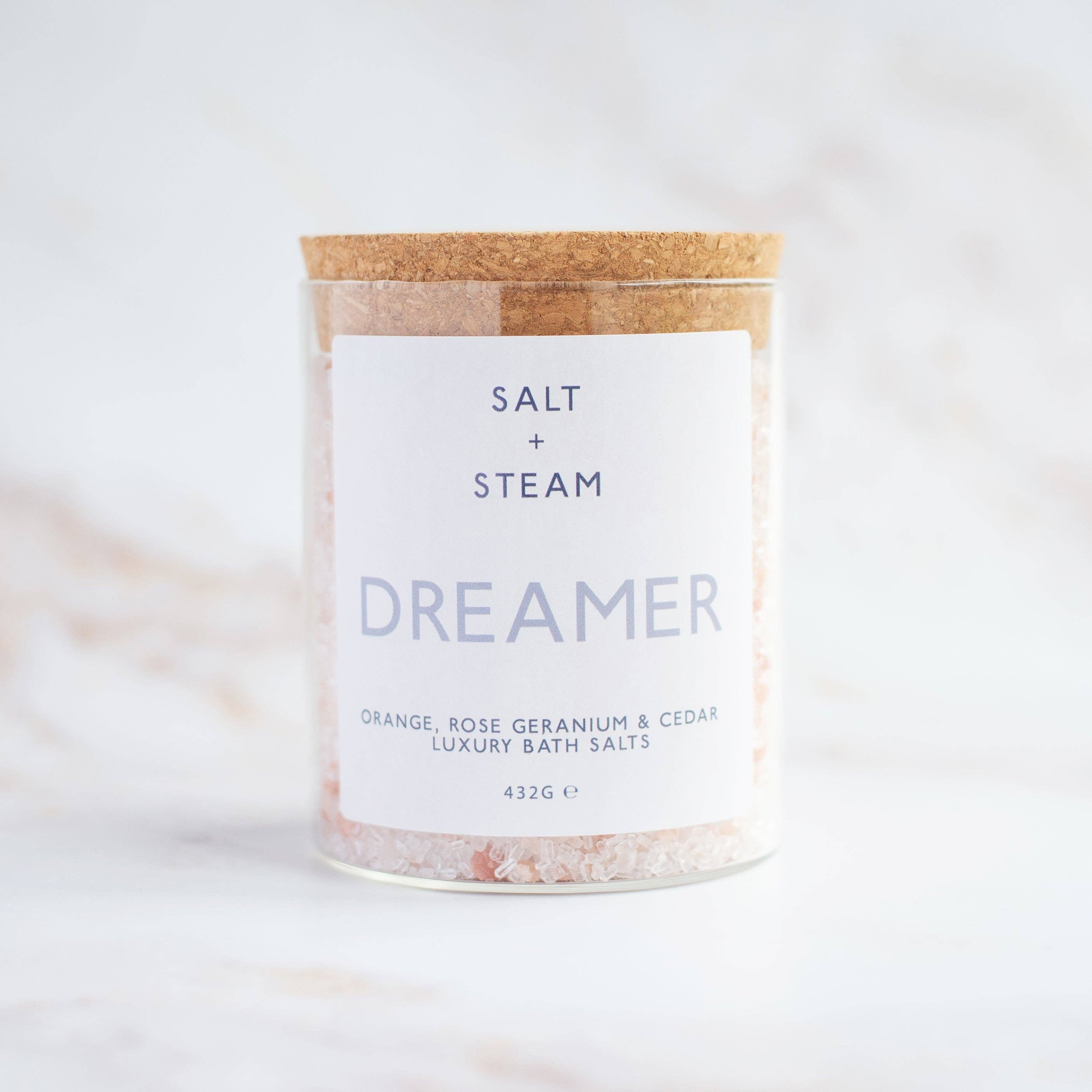 Salt + Steam – wholesale Bath salts – Dreamer - Rose Geranium & Cedar Bath Salts 80g & 432g1