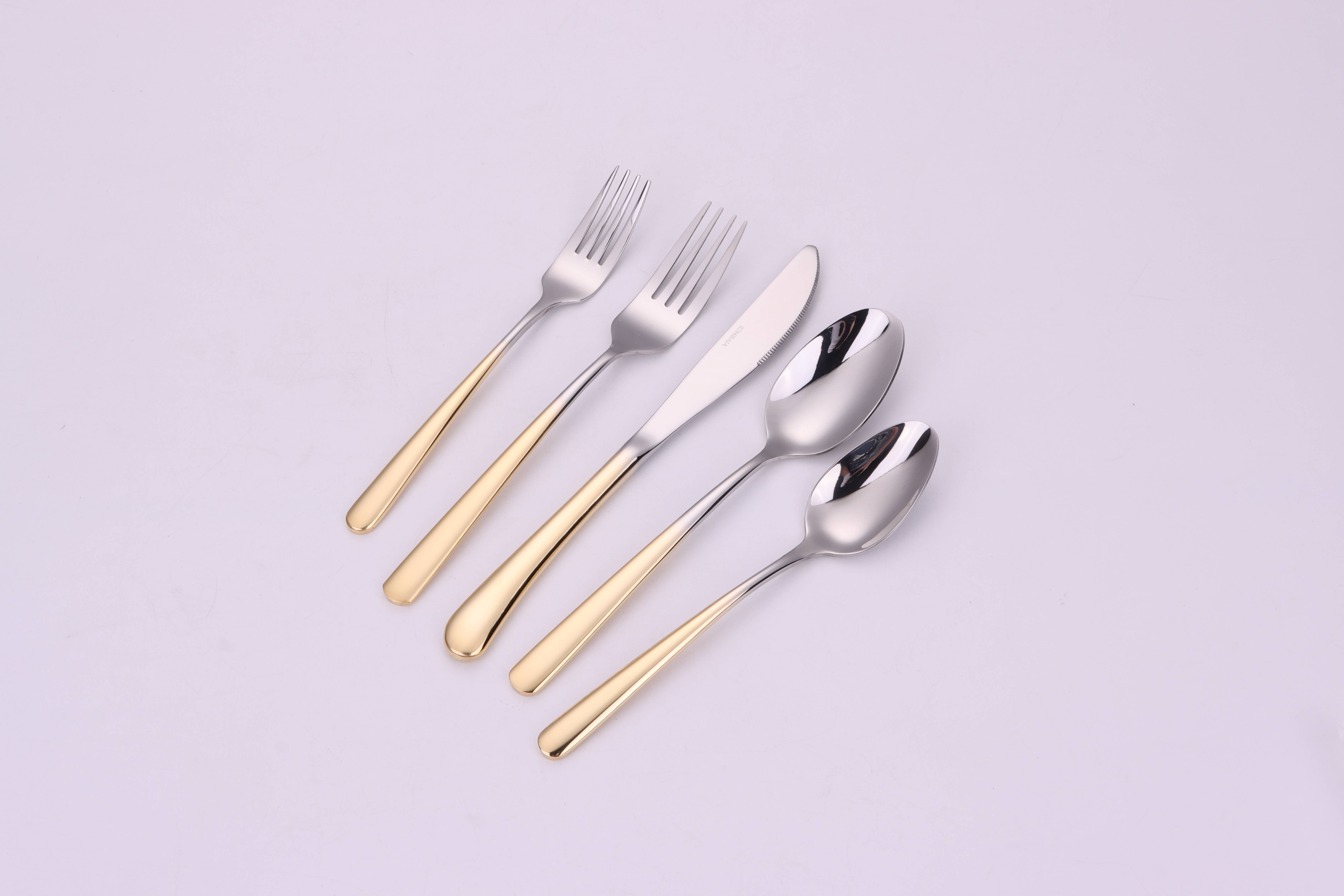 VIVIENCE - Wholesale Flatware Set - Simplicite 20 Pc Flatware with Gold Handles, Service for 41