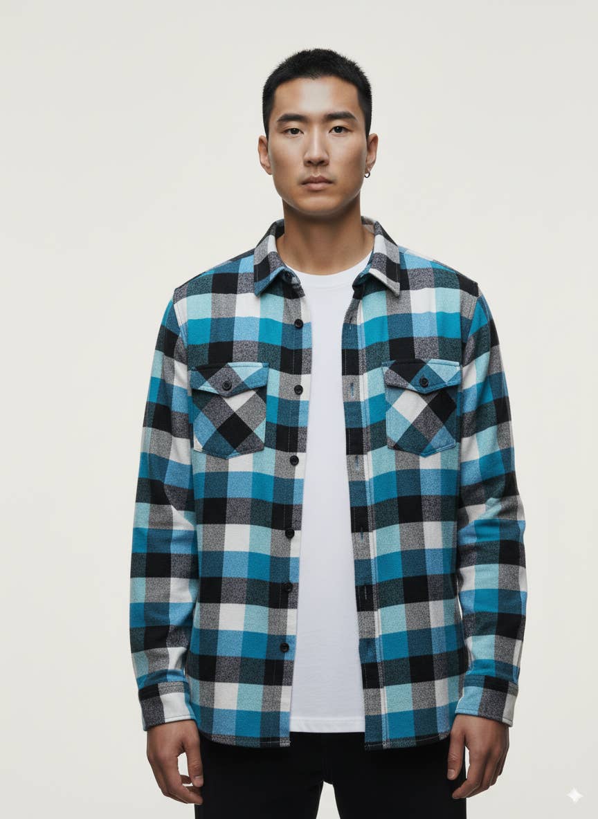 Flannel Long Sleeve Buffalo Plaid Shirt for wholesale on Faire