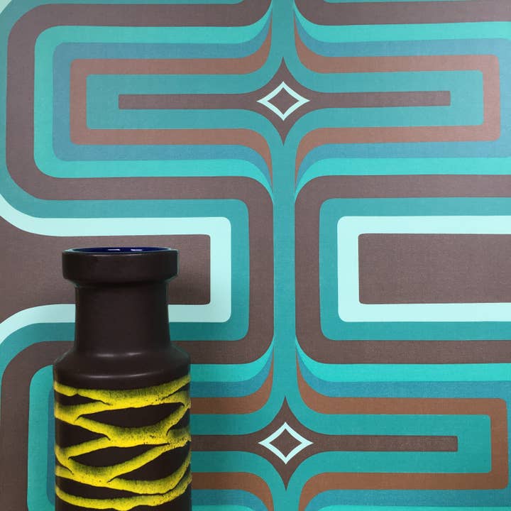 70s Geometric wallpaper, Turquoise + Brown por atacado de Sharon Jane Studio
