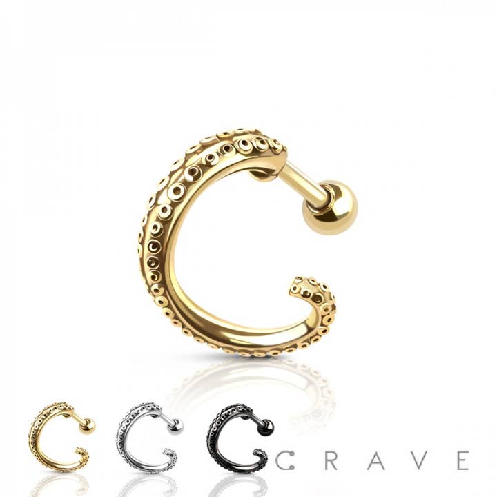 CRAVE - Wholesale Cuff/Wrap Earrings - OCTOPUS KRAKEN LEG 316L SS CARTILAGE, EAR CUFF BARBELL2