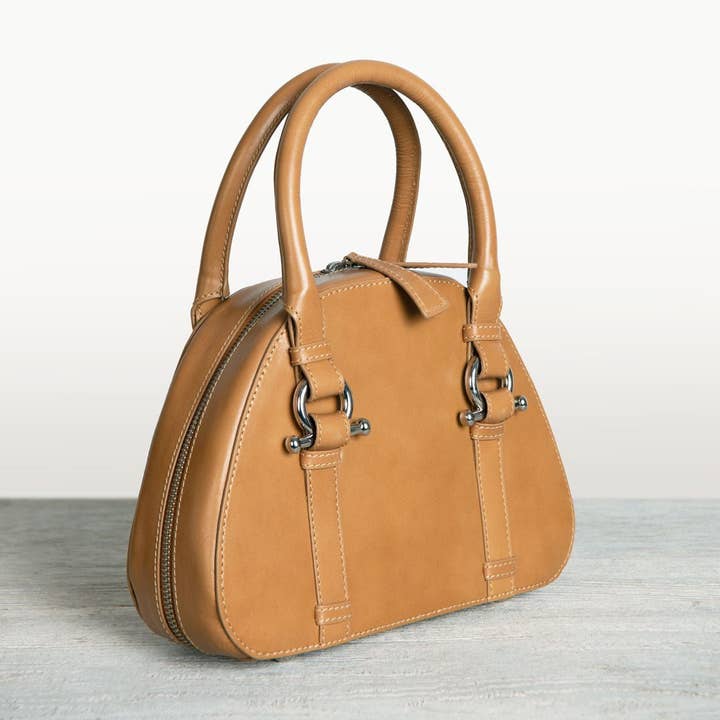 URBAN-EQUESTRIAN - Wholesale Top Handle Bag - Women's - Kella - Horse Bit Vanity Luxury Leather handbag in Caramel8