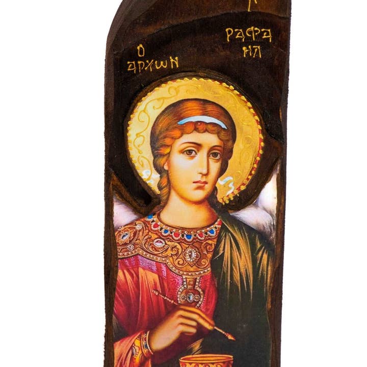 TheHolyArt - Wholesale Dimensionele/3D-muurkunst - Icoon van aartsengel Rafaël, handgemaakt houten Grieks-orthodox icoon, Byzantijnse kunstmuurhangicoon op houten plaquette, religieus decor1