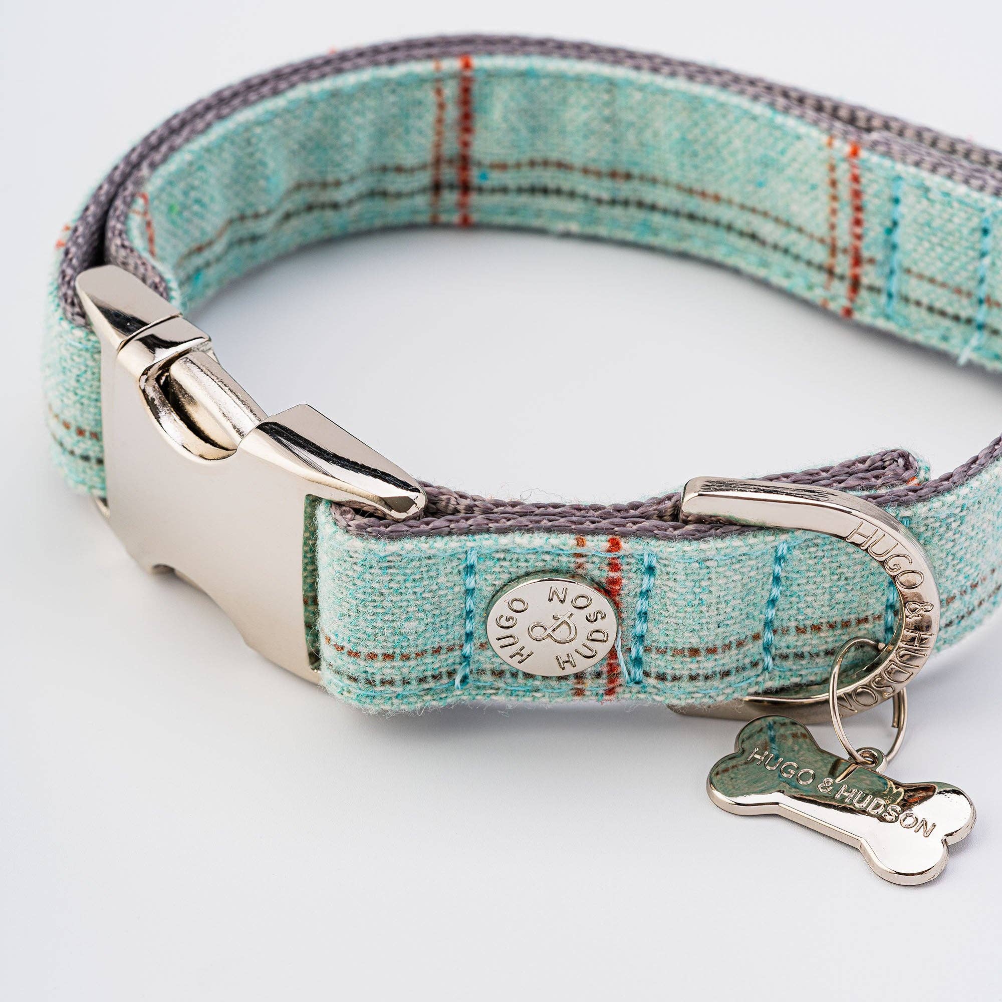 Hugo & Hudson – Engroshandel Halsbånd - Hund – Tweed Metal Spænde Hundehalsbånd - Aqua Ternet4