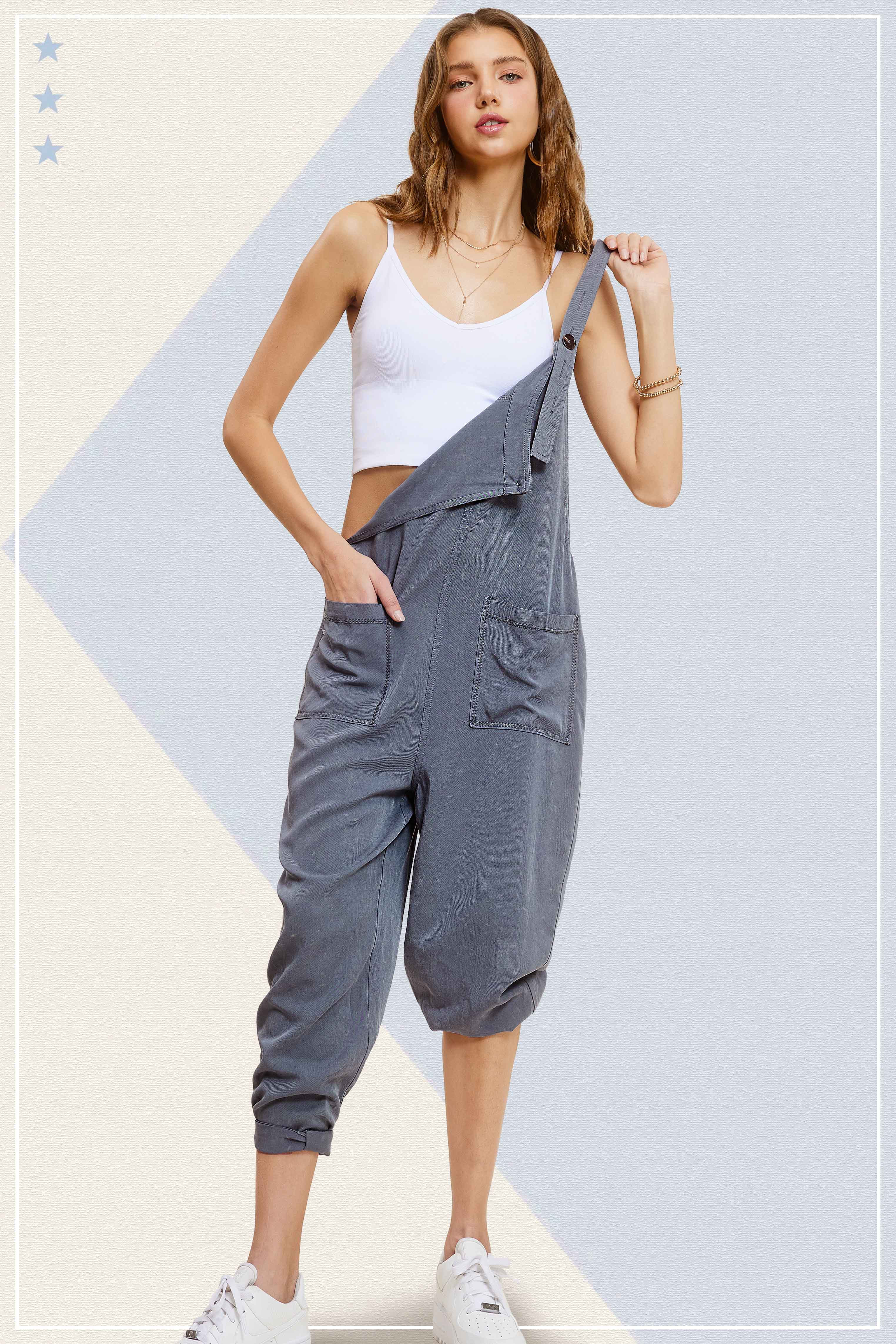 La Miel – Großhandel Jumpsuit – Damen – MCD9320 Mineral Washer Overall mit Taschen in lockerer Passform7
