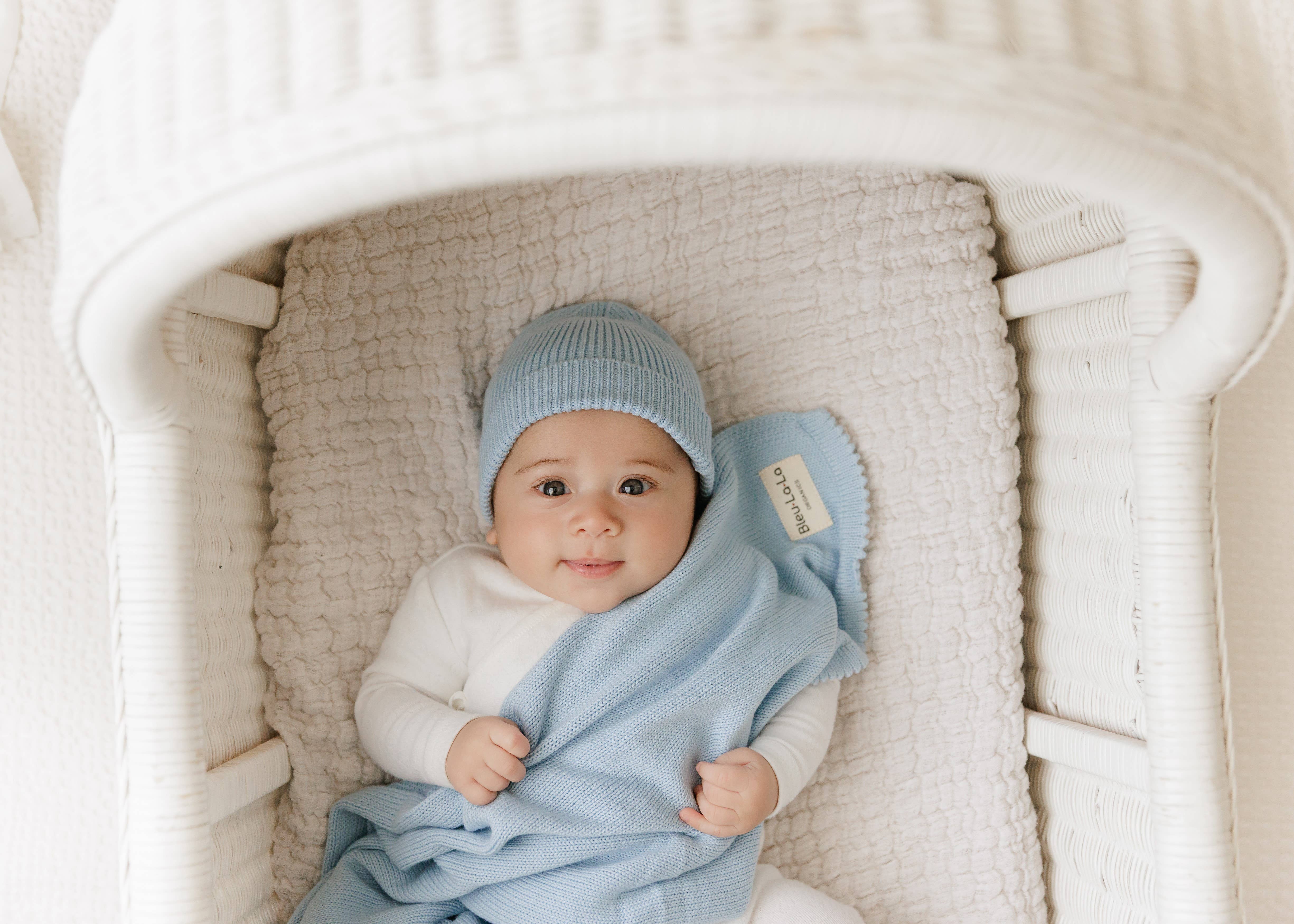 Bleu La La - Wholesale Bedding Blanket - Kids & Baby - Luxe - 100% Organic Cotton Knit Blanket + Hat Boxed Gift Set12