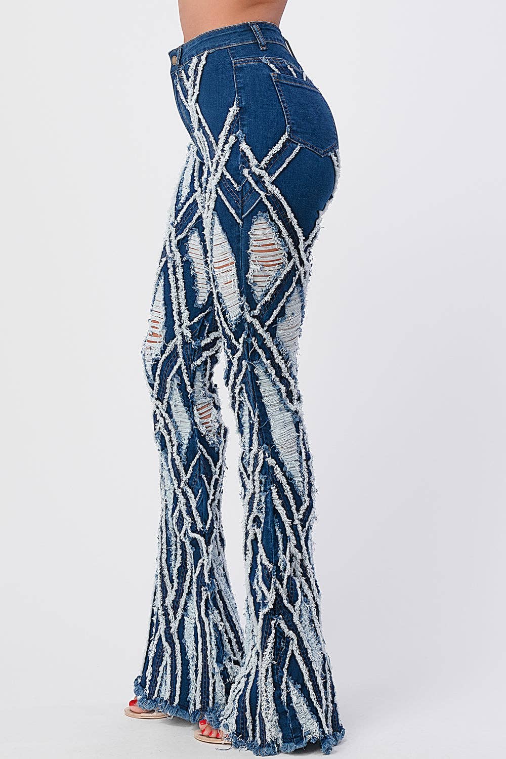 Md Blue Diamond Destroyed Flare Denim Jeans for wholesale on Faire1