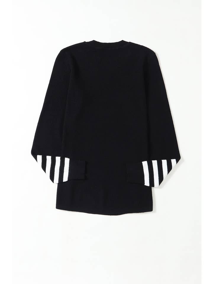 PartyEight - Wholesale Knit Sweater - Women's - Striped Sleeve Plain Knit Sweater1