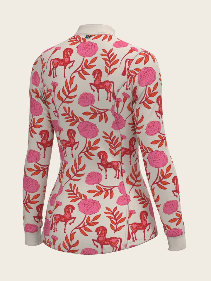Peony in Pink Quarter Zip Sun Shirt for wholesale by Espoir Equestrian