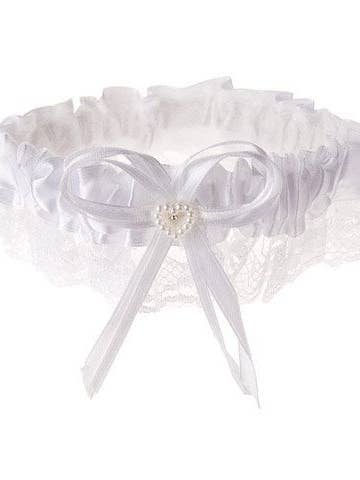 Satijnen & Kant Afgewerkte Kousenband, Wit voor wholesale door Tremont Floral Supplies