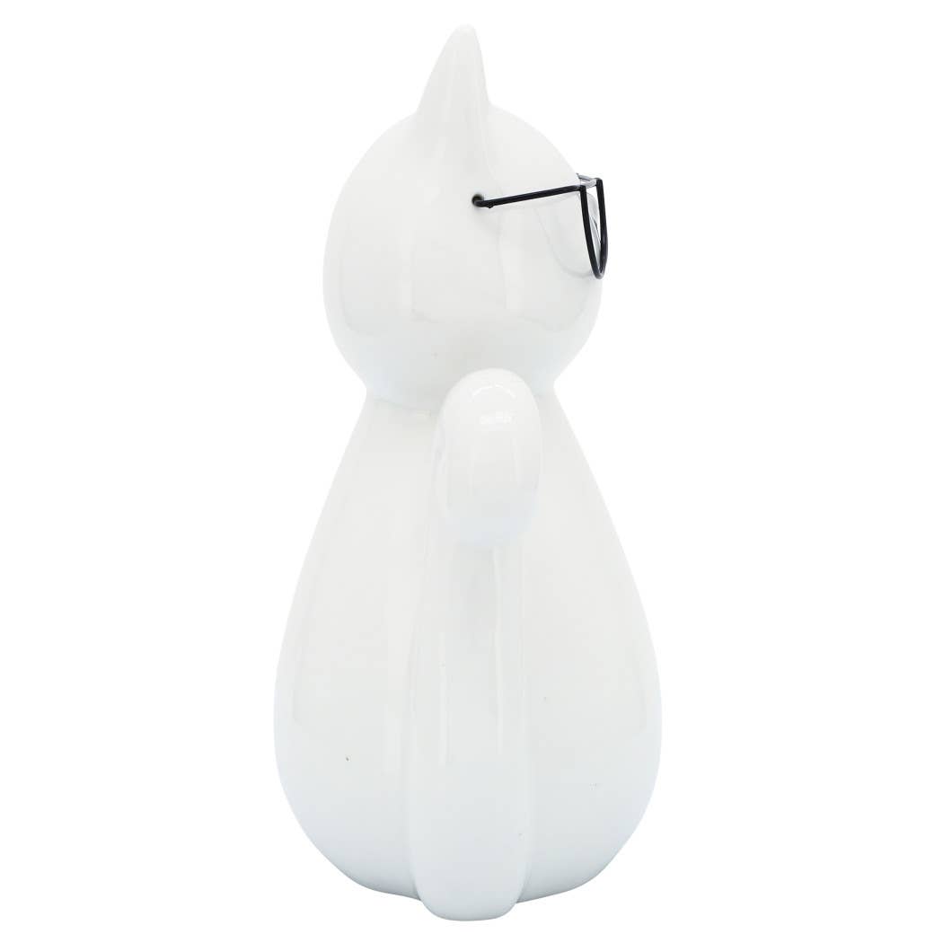 Sagebrook Home - Wholesale Decorative Figurine - Figurine - White Porcelain Cat with Glasses, 7 in.7
