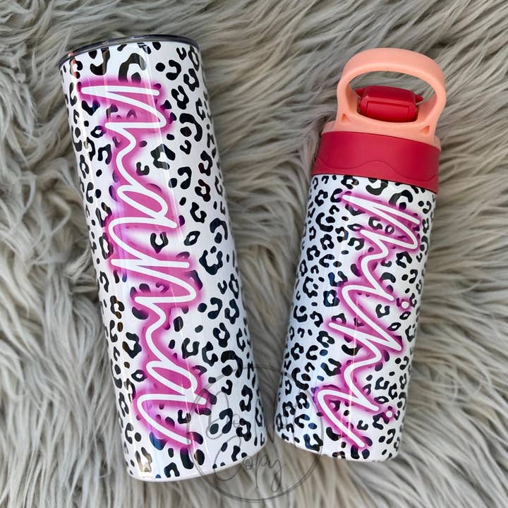 Conjunto Mini & Me Leopardo de Neve Rosa Neon Mama Mini Tumbler por atacado de Antisocial Designs