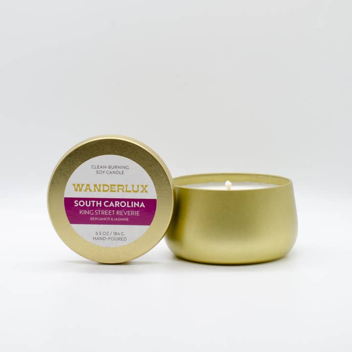 Wanderlux South Carolina King Street Reverie 6,5 ounce sojakaars voor wholesale door Wanderlux Candles