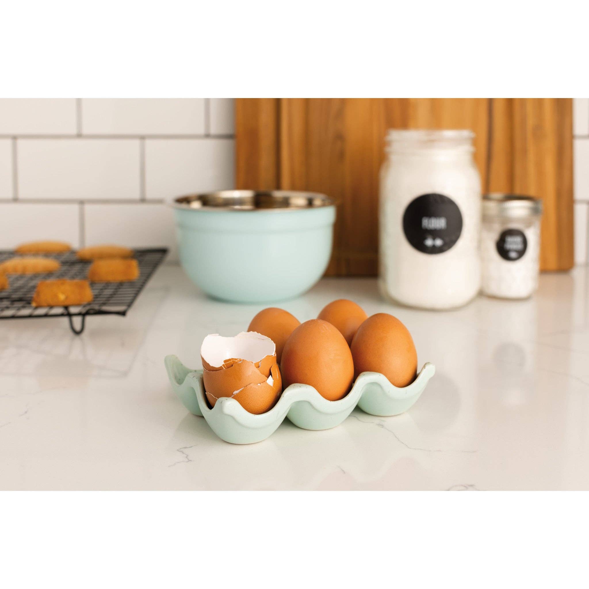 Now Designs by Danica - Wholesale Egg Cup/Holder - Robin's Egg Speckle Ceramic Egg Crate1