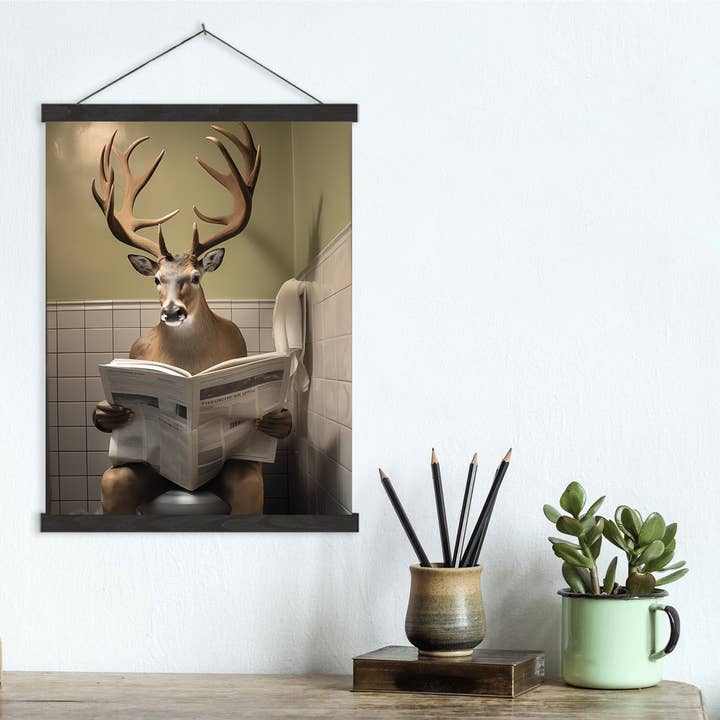Arttique - Artistry Canvas Prints - Wholesale Art Print - Deer on Toilet Canvas Wall Art print2