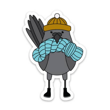 Raven Yarn Sticker for wholesale by Camp Stitchwood