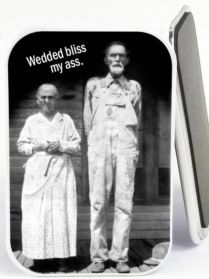 Wedded Bliss My Ass Fridge Magnet Funny LOL Refrigerator for wholesale by GrammaBurp Humorous Greeting Cards