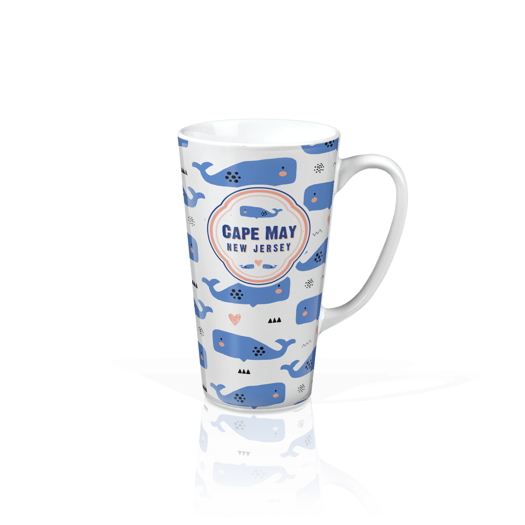 Matrix – Großhandel Kaffeebecher – Personalisierbare Keramik-Latte-Tasse: Wale und Herzen0