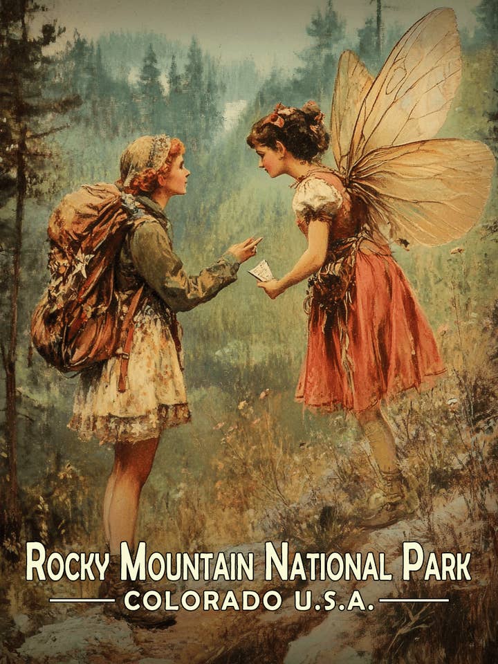 Fairy Gives Directions - Rocky Mountain Souvenir Art Prints - 8"x10" Artwork for 11"x14" Frame for wholesale by Mowbi
