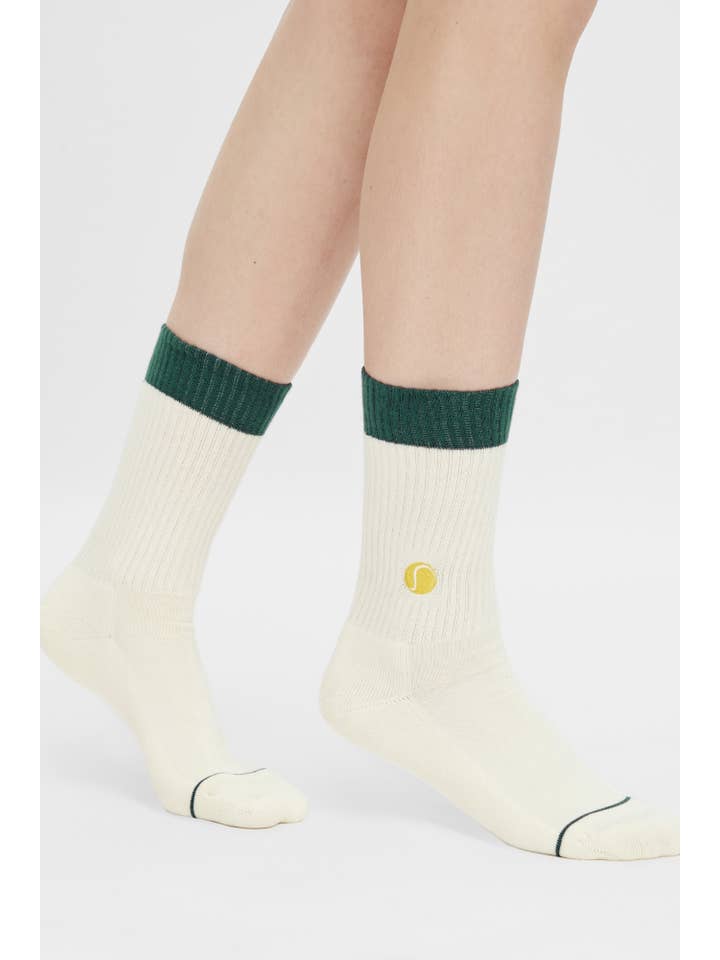 Natural Vibes - Wholesale Socks - Unisex - Tennis Socks - Organic Crew Socks, Tennis Ball Embroidery