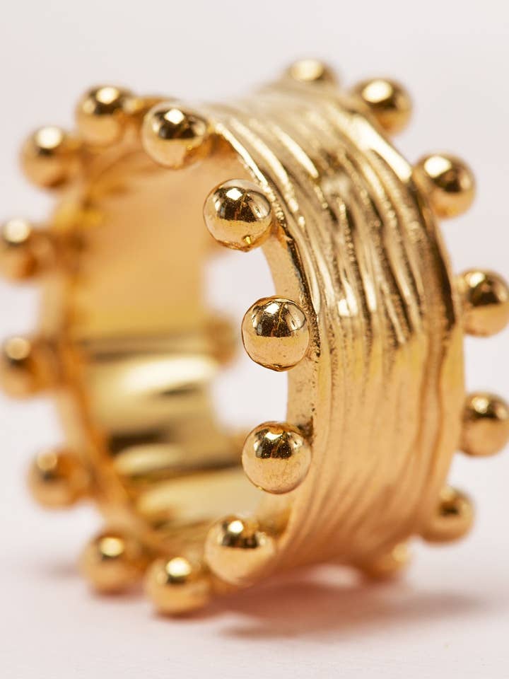 Leana Gold Plated Hypoallergenic Wide Texture Band Ring for wholesale by Pristti Design