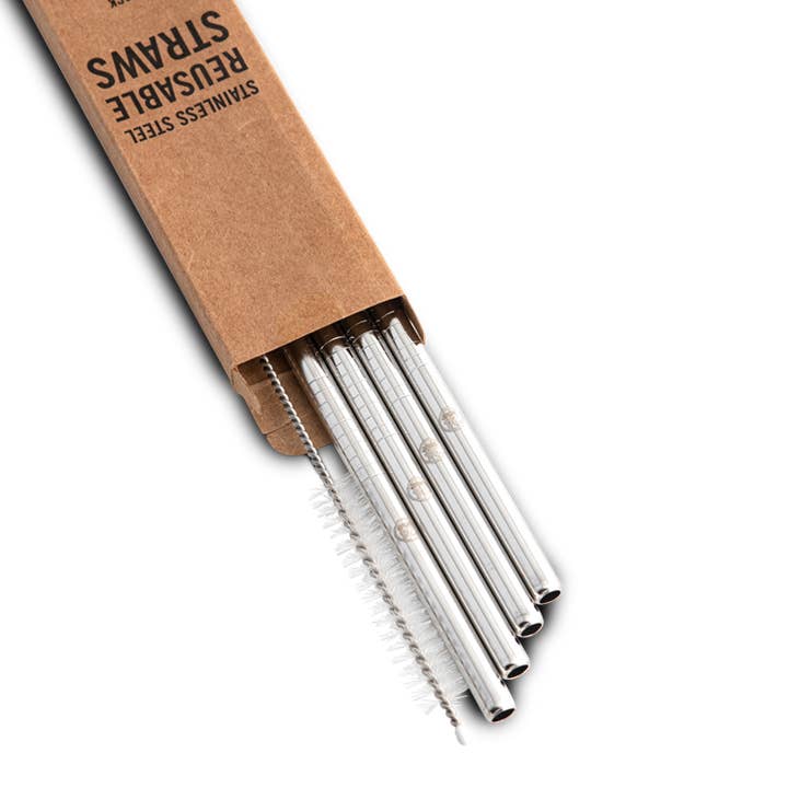 24bottles Stainless Steel Straw 4-Piece Set with Brush for wholesale by Brotzeit
