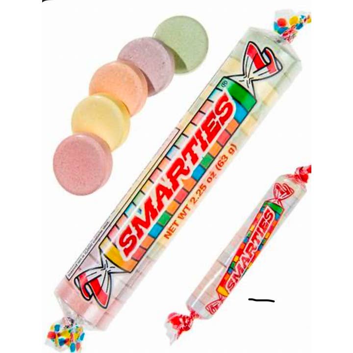 O'Shea's Candies Sweet Shop - Wholesale Hard Candy - Nostalgic 1949 ORIGINAL MEGA Smarties Rolls 24CT Display Box1