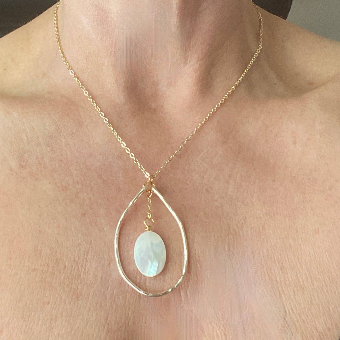 Marble Designs Jewelry - Wholesale Pendant/Charm Necklace - Gold Hammered Organic Hoop with Mother of Pearl Necklace1