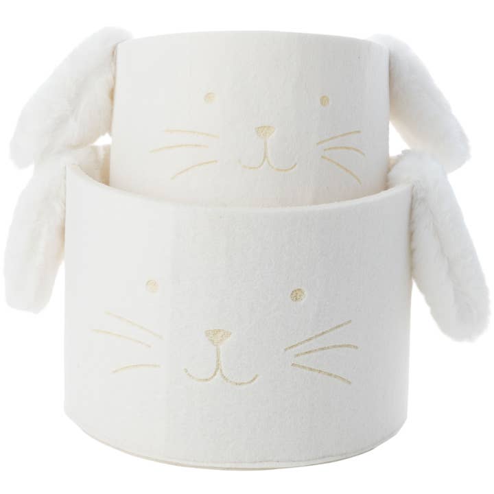 A29530: Set of 2 felt bunny baskets,wht plush ears,8+6in for wholesale by Silver Tree Home & Holiday