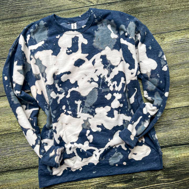 Blue Cowhide Bleached Sweatshirt for wholesale by Mama Pop Apparel