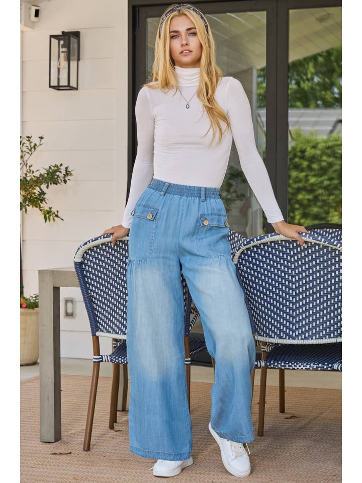 Oddi - Wholesale Jeans - Women's - Washed Chambray Denim Cargo Pocket