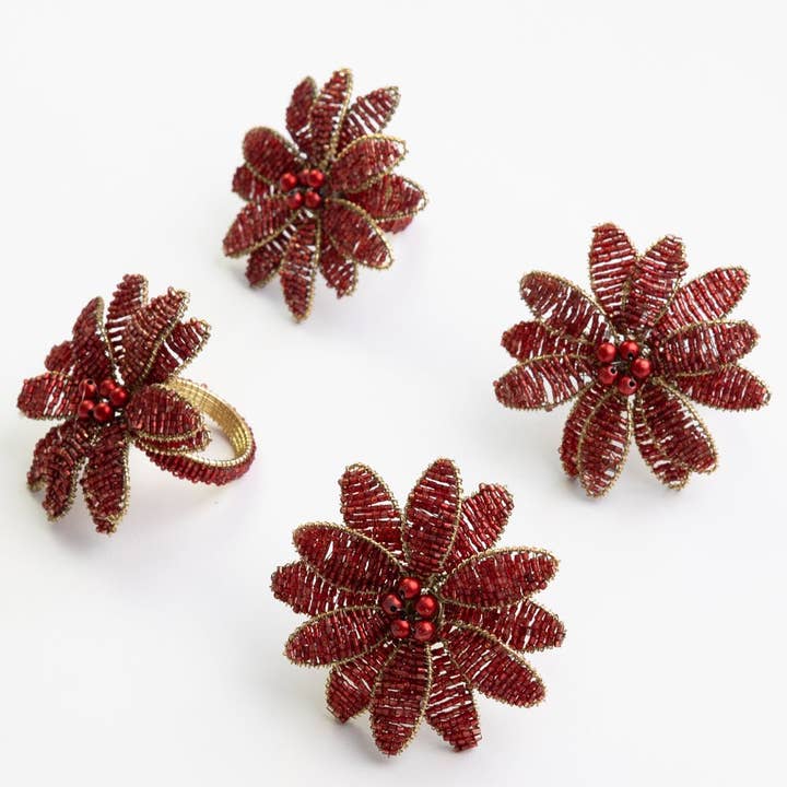 Red Flower Beaded Napkin Ring | Set of 4 for wholesale by Pomegranate Inc