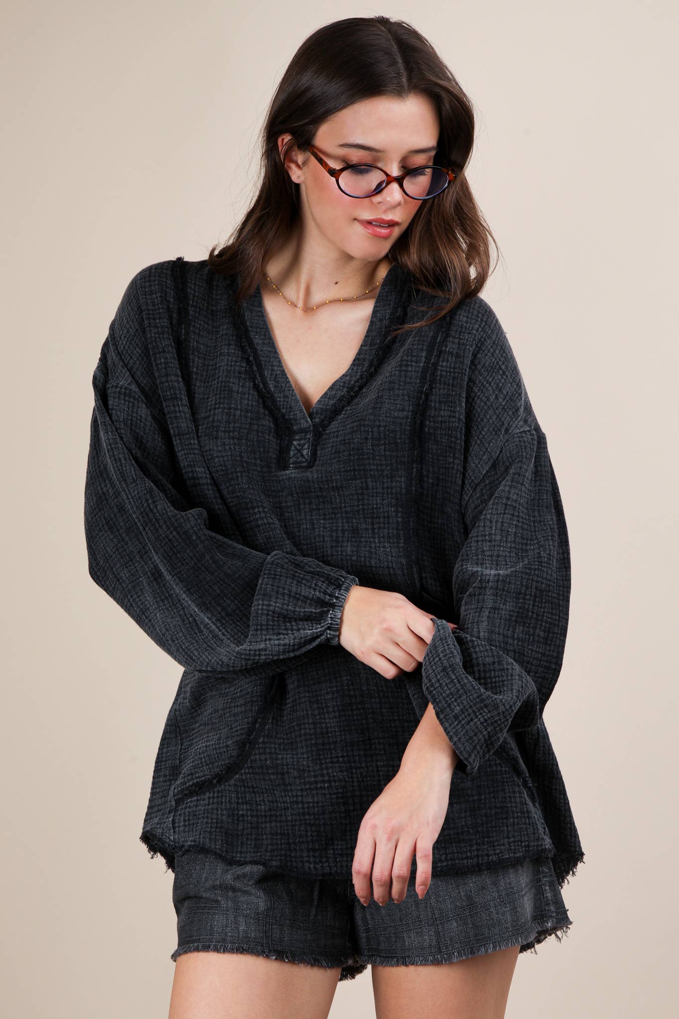 VERY J - Wholesale Shirt - Women's - NT12105-Washed Cotton Gauze Oversized Top22