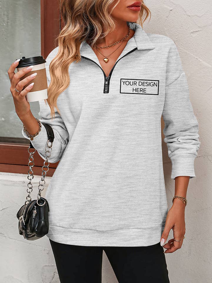 Sweat-shirt décontracté à demi-zip personnalisable à manches longues pour la vente par Suhkasana