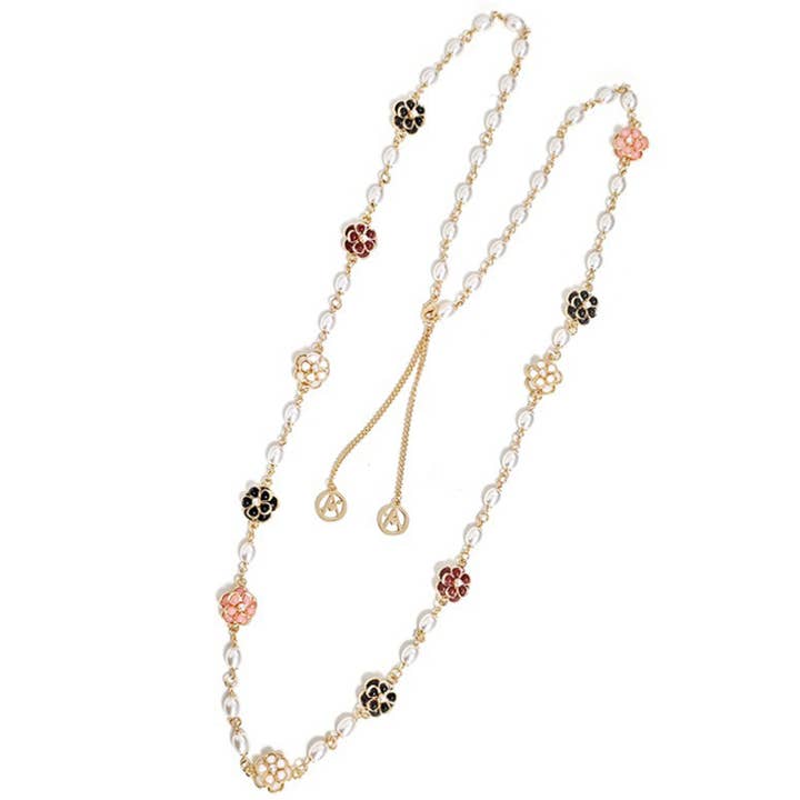LONG NECKLACE WITH PEARLS AND FLOWERS - S8980A for wholesale by AMORINO SRL