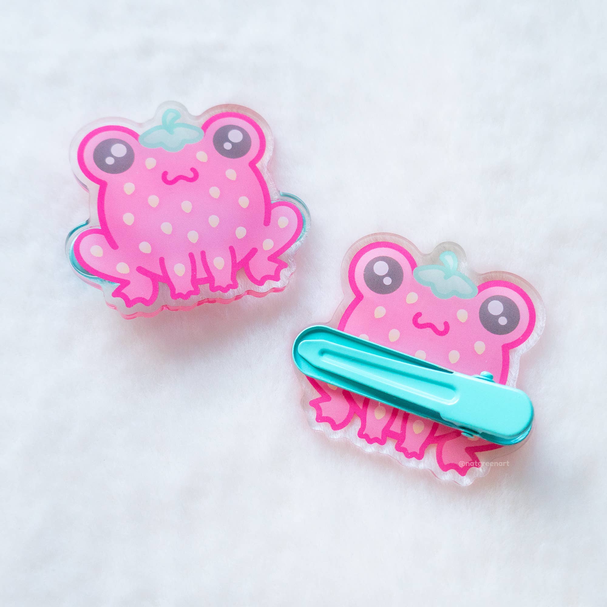 NatGreenArt - Wholesale Hair Clip - Kids - Strawberry Frog Acrylic Hair Clip1