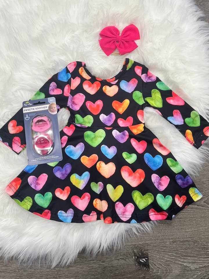 Colorful Hearts Twirly Dress for wholesale by Two Cute Boutique LLC