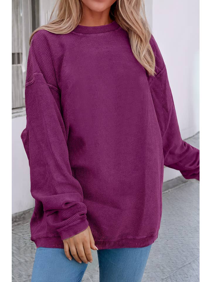 Little Daisy Closet - Wholesale Sweatshirt - Women's - JOLENE Ribbed Corded Oversized Sweatshirt