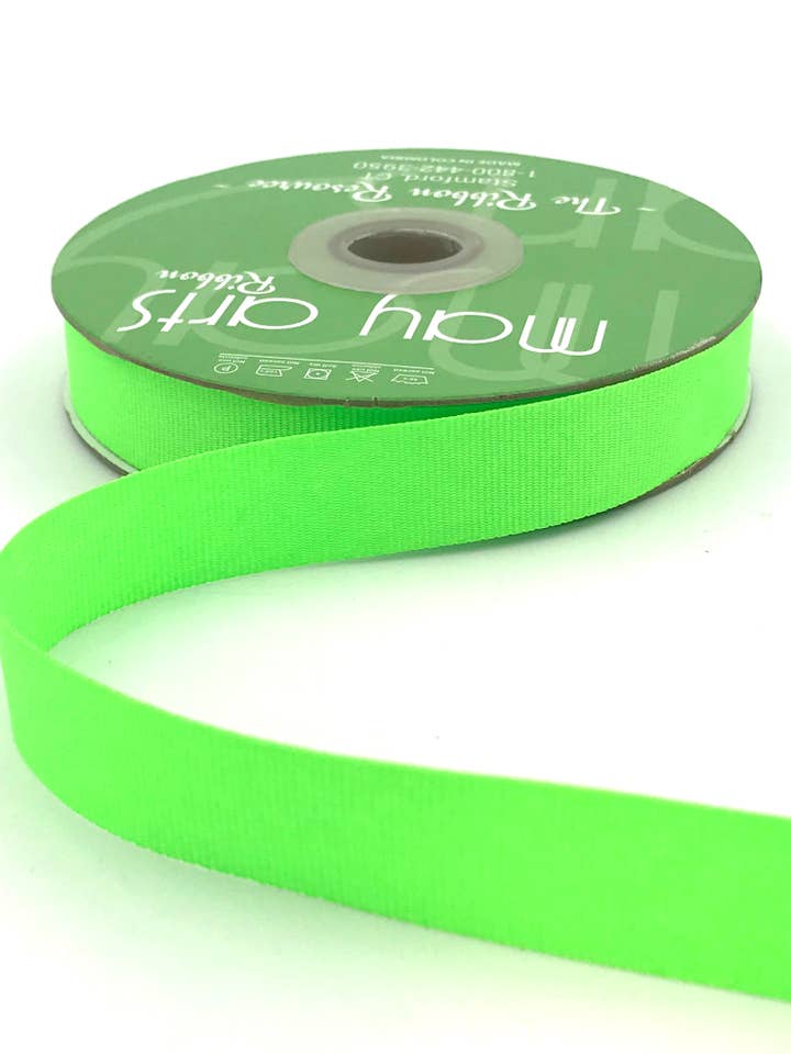 3/4" Neon Green Woven Grosgrain Ribbon for wholesale by May Arts Ribbon