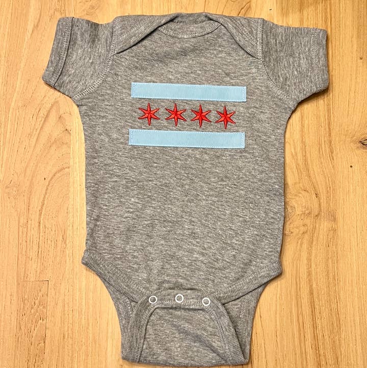 chicago flag onesie, embroidered chicago flag onesie for wholesale by tori grace outfitters
