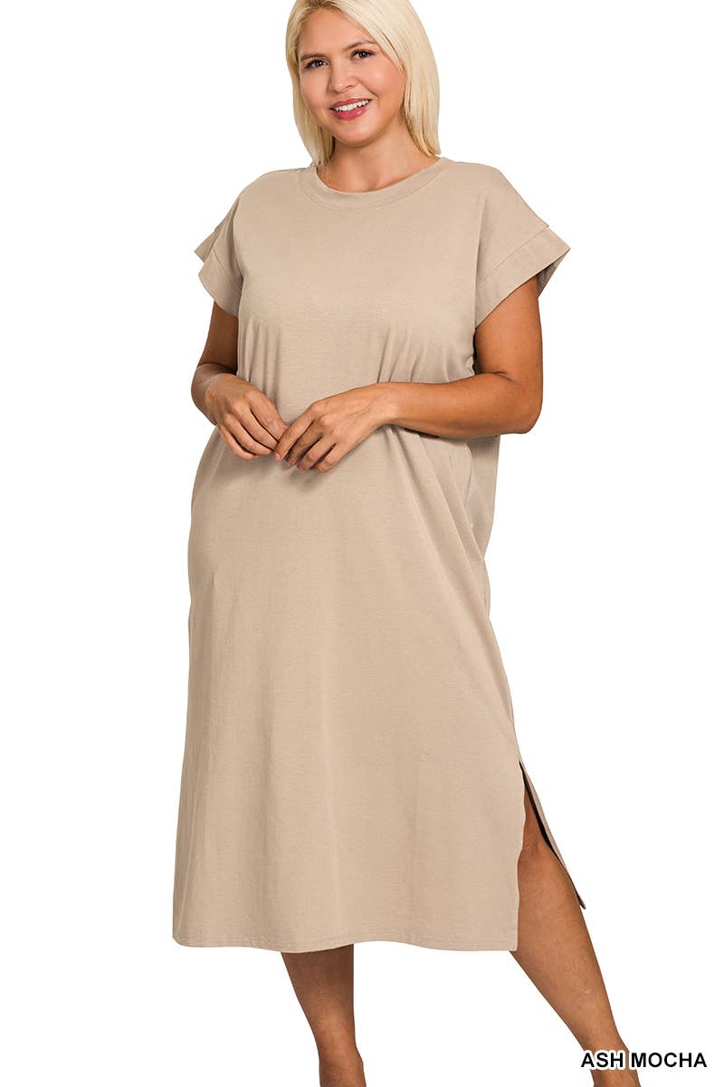 Vanilla Monkey - Wholesale Dress - Women's - Plus Round Neck Short Sleeve Midi Dress10